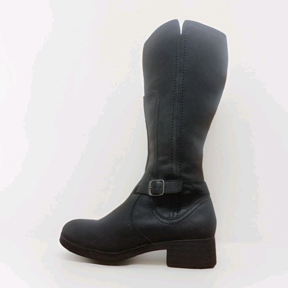 Clarks 34933 Distressed Black Leather Knee High Riding Boots Women's Size 9.5 M